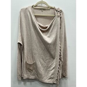 Repeat Blouse Womens Medium Beige Wrap Sweater Fringe Buckle Detail Knit